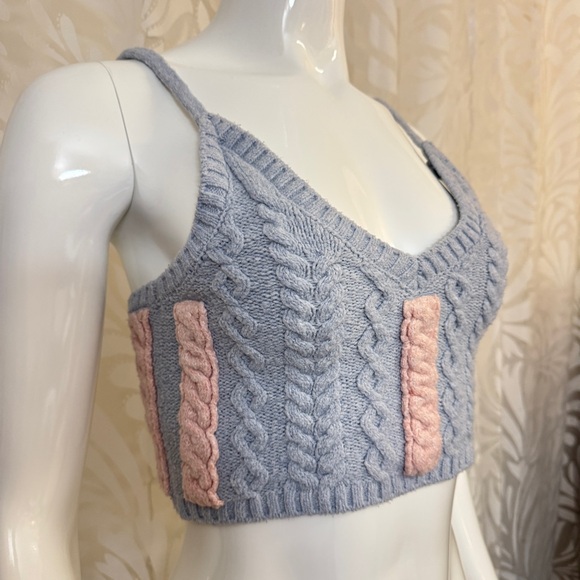 For Love And Lemons Tops - For Love And Lemons Blue and Pink Knit Cropped Top